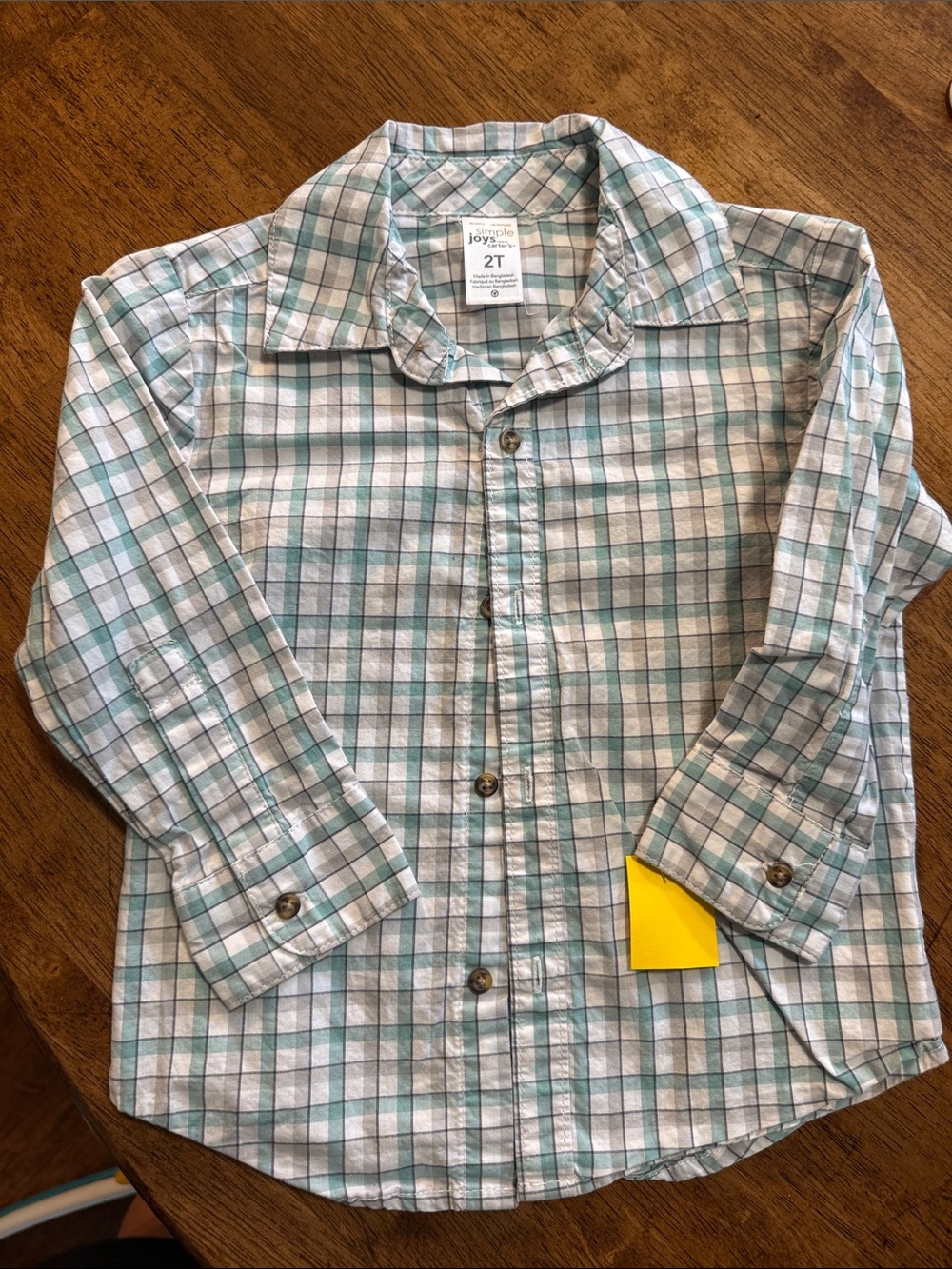 Button-Up Plaid Kids Shirt in Light Teal and White - 2T